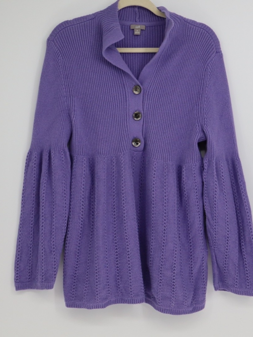 J. Jill Women's XL Purple Cotton Angora Babydoll Cardigan Sweater Button Front